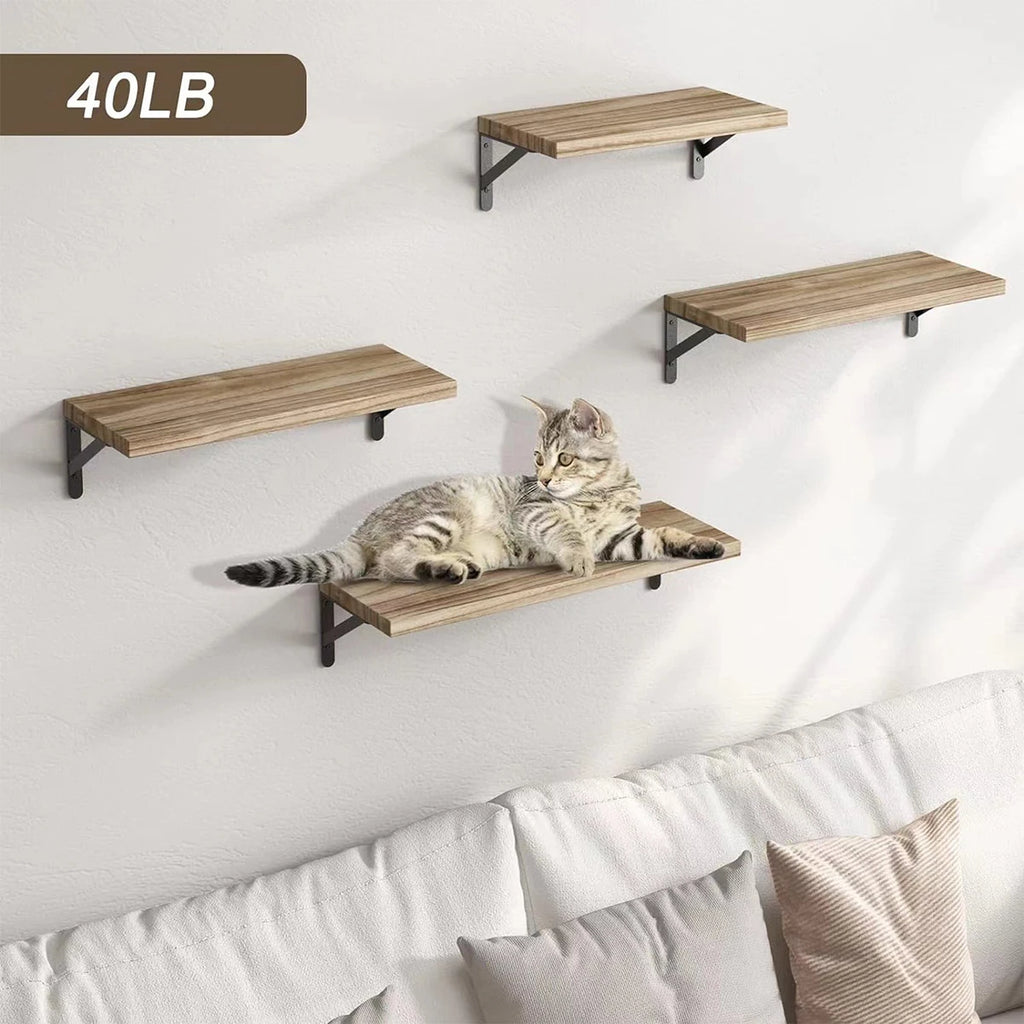 Floating Wall Shelves Set of 4 Wooden Wall Mounted Display Shelves with Metal Brackets Wood