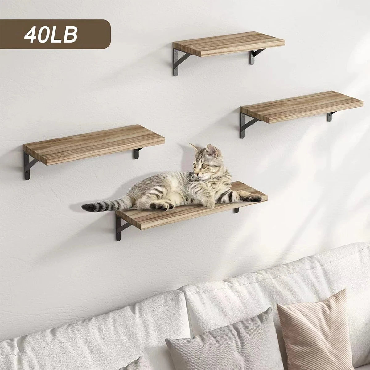 Floating Wall Shelves Set of 4 Wooden Wall Mounted Display Shelves with Metal Brackets Wood