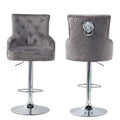 Adjustable Swivel Bar Stool with Velvet Seat and Metal Base Vintage Counter Stool Grey