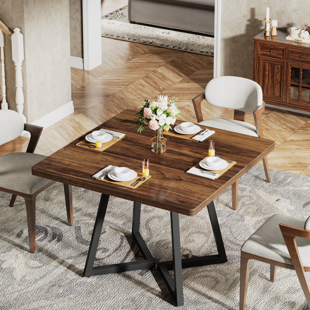 80cm Square Dining Table Rustic Wood Top with Metal Legs Kitchen Table for 4 Rustic Brown