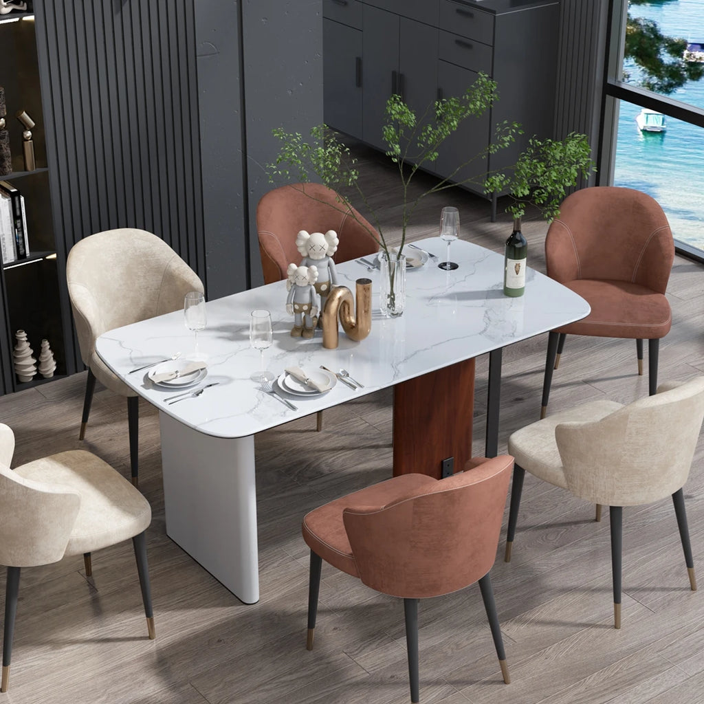 160cm Sintered Stone Dining Table with Glass Base Rectangular Kitchen Table for 4-6 People White