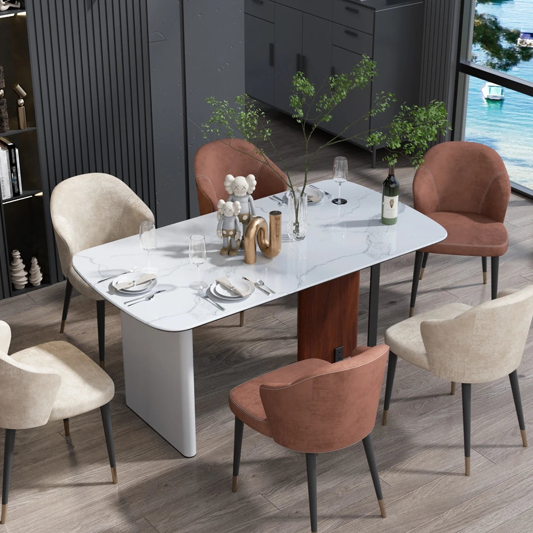 160cm Sintered Stone Dining Table with Glass Base Rectangular Kitchen Table for 4-6 People White