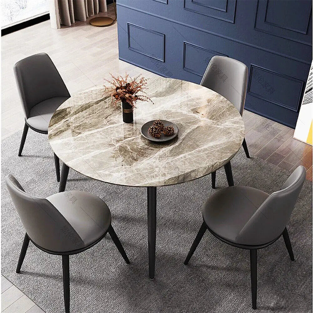 Round Marble Dining Table with Metal Frame 80cm Modern Kitchen Dining Table Grey