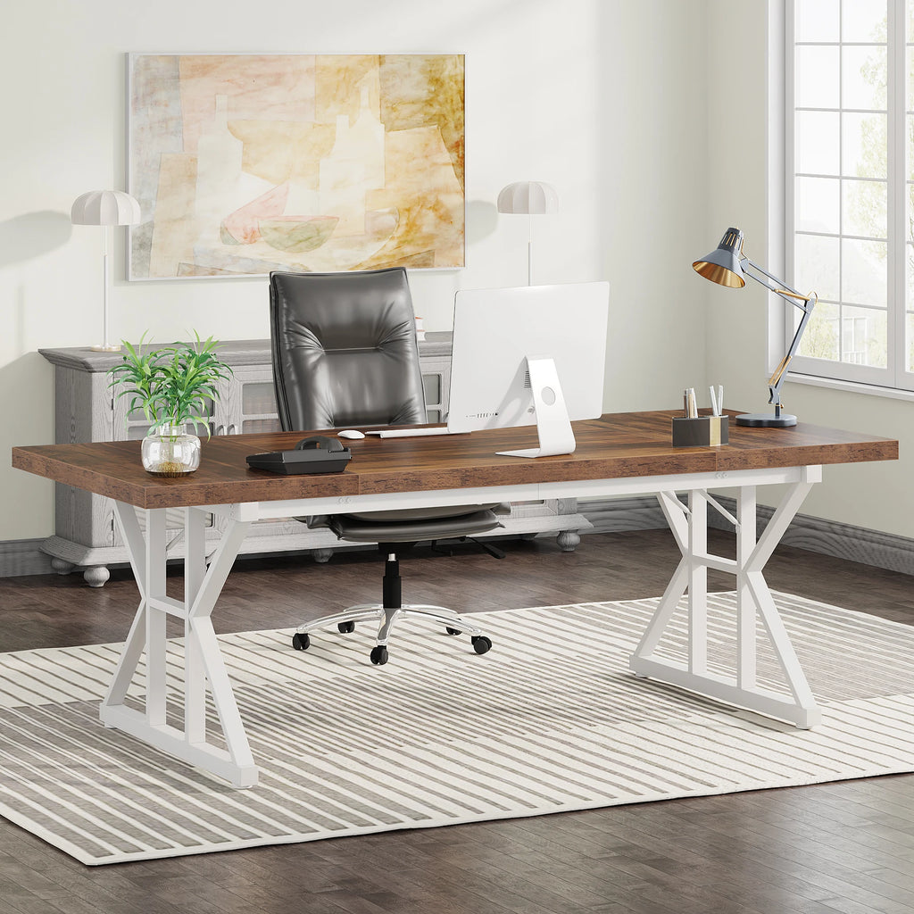 Farmhouse Console Table with 2-Tier Shelf 160cm Entryway Sofa Table Wood Grain