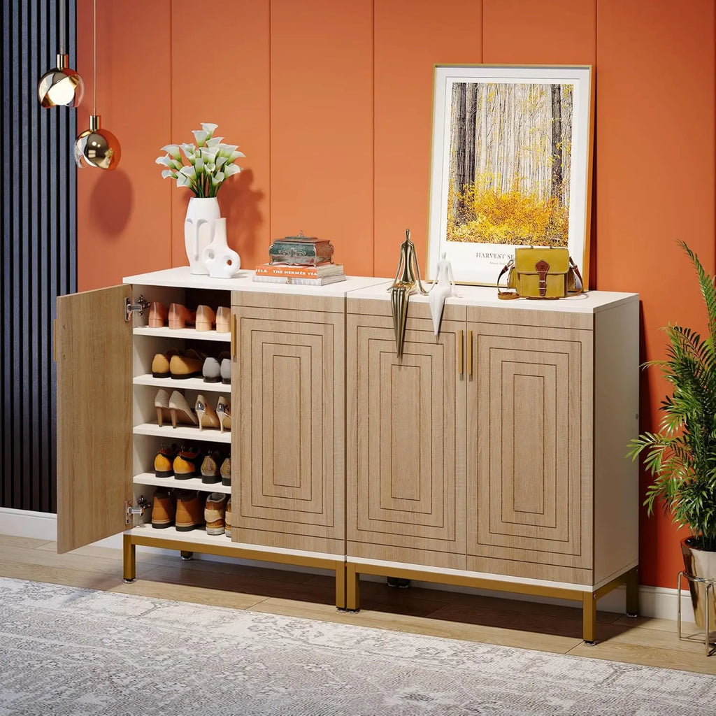 5-Tier Shoe Storage Cabinet with Doors Wooden Entryway Shoe Organiser Holds Up to 24 Pairs Kaki
