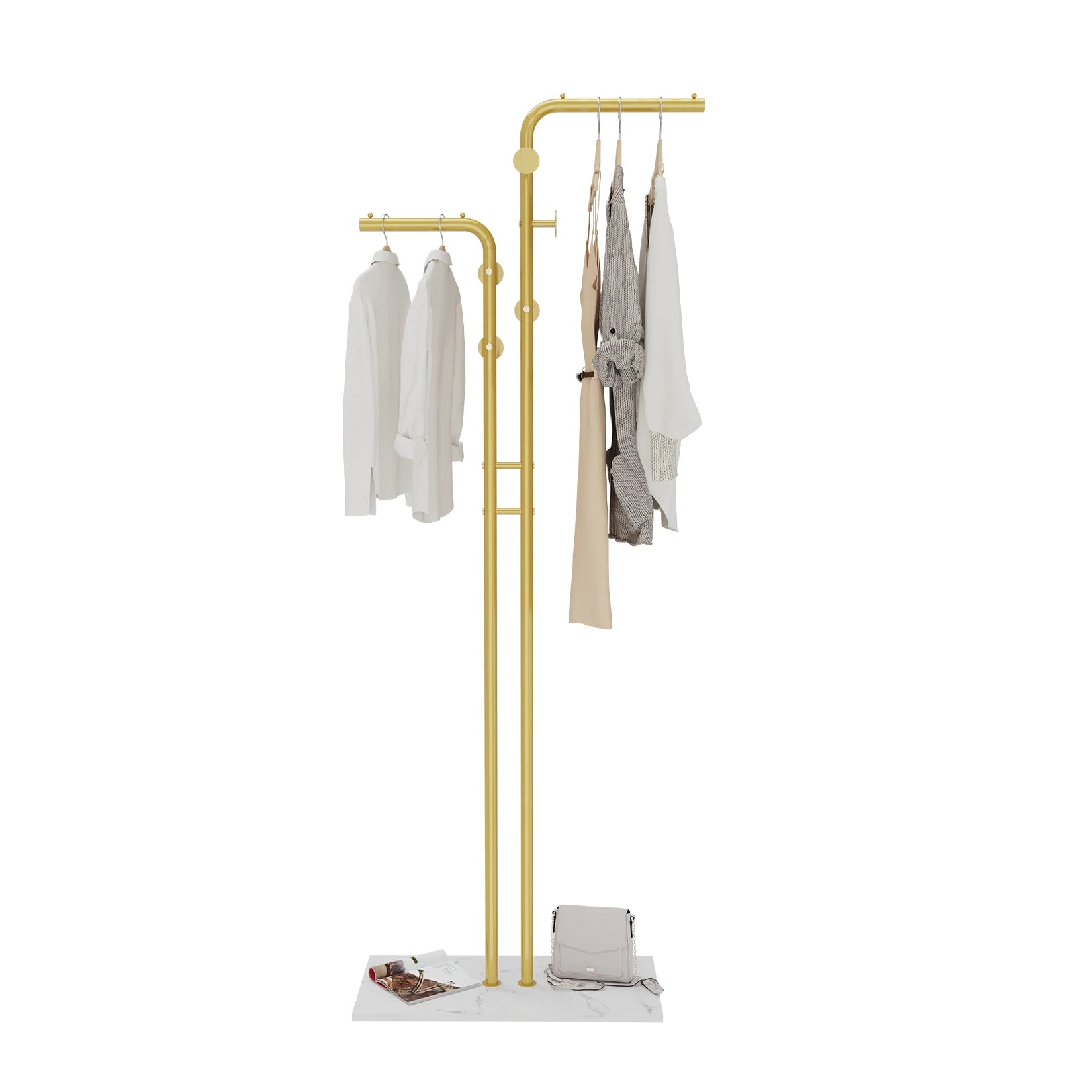 Freestanding Coat Rack with Marble Base and Metal Hooks Modern Hat and Coat Stand Gold