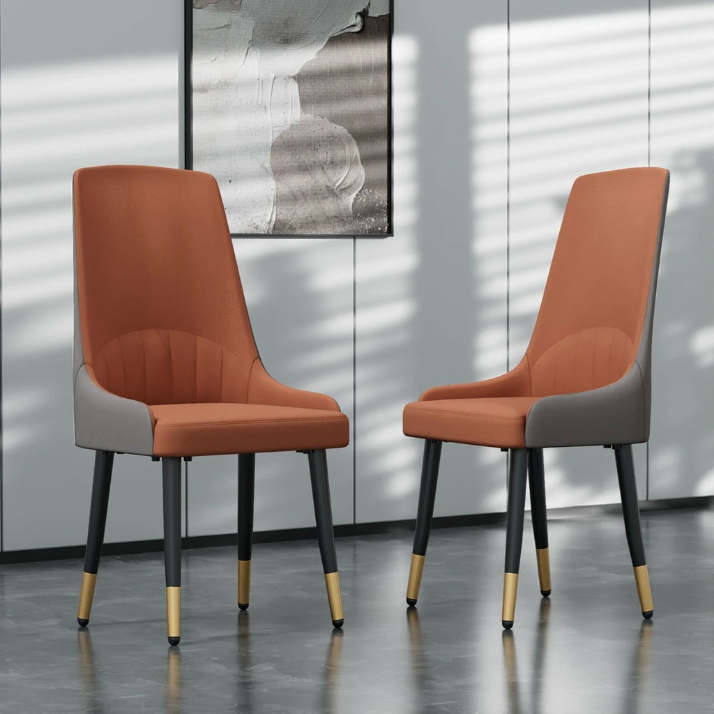 Set of 2 Modern Dining Chairs Microfiber Leather Upholstered Kitchen Chairs with Metal Legs Orange