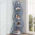 5-Tier White Corner Shelf Storage Rack Wooden Display Bookshelf for Living Room Bedroom Office Blue