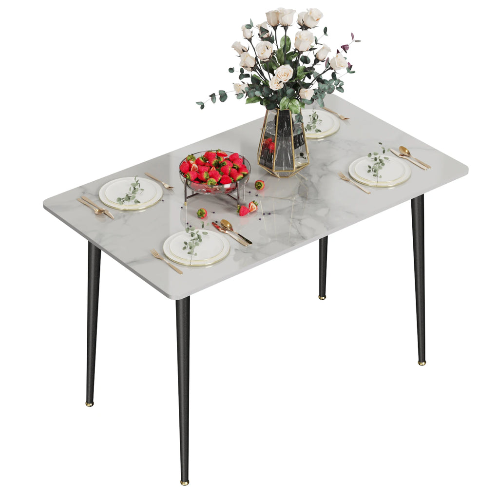 Rectangular Marble Dining Table with Metal Frame 120cm Modern Kitchen Dining Table Glossy White