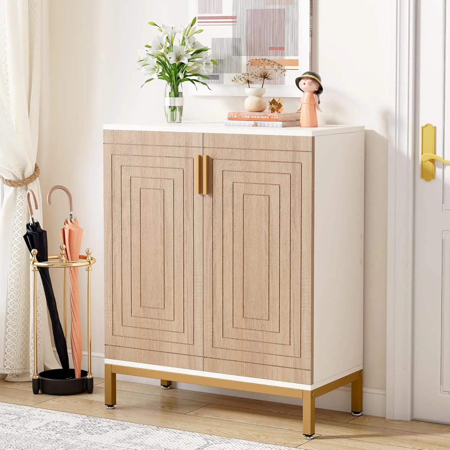 5-Tier Shoe Storage Cabinet with Doors Wooden Entryway Shoe Organiser Holds Up to 24 Pairs Kaki