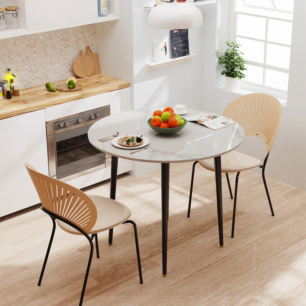 Round Dining Table with Sintered Stone Top and Metal Frame 80cm Modern Kitchen Table White