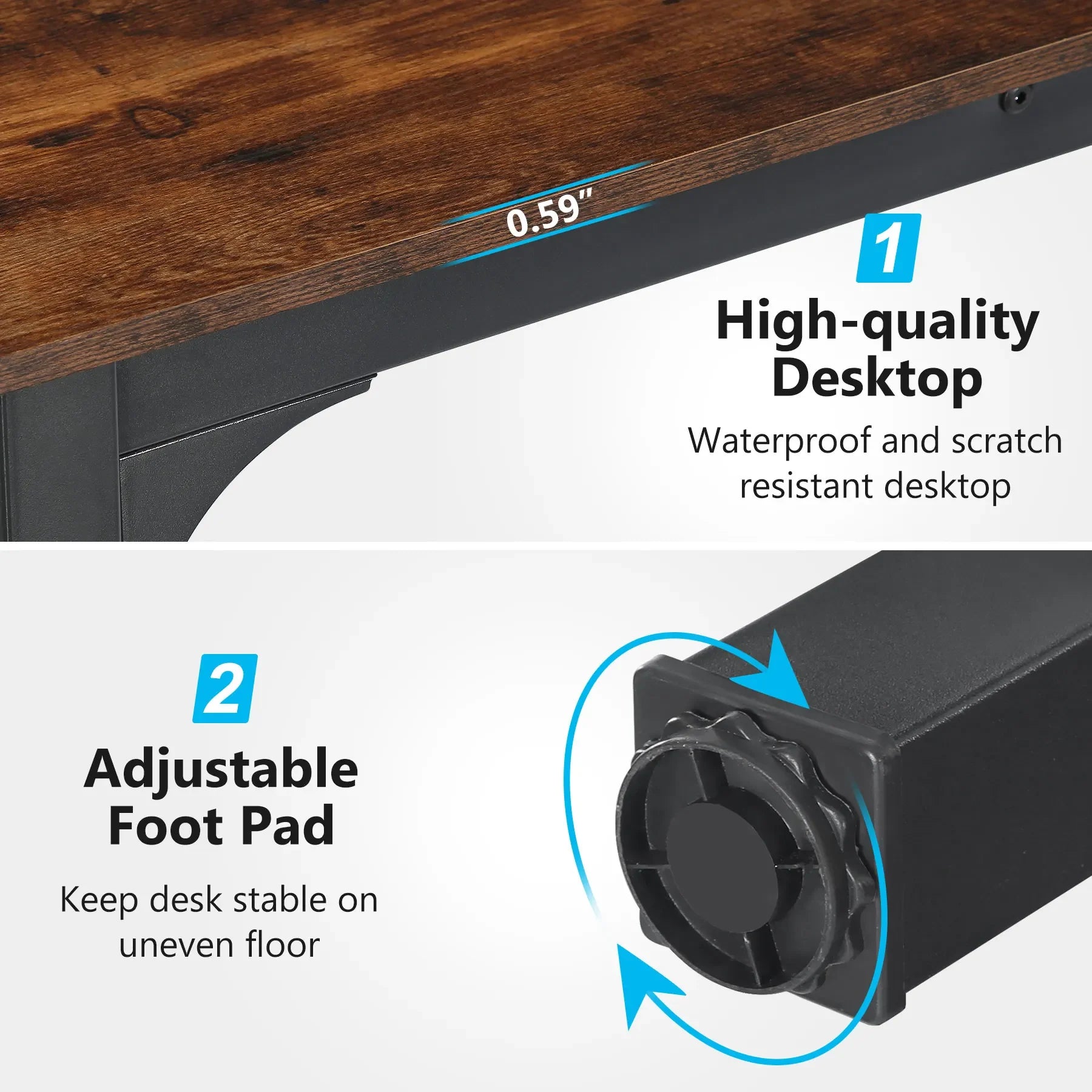 200cm Industrial Computer Desk for 2 People with Metal Frame Large Double Workstation Table Chocolate