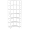 7-Tier Industrial Corner Bookshelf with Metal Frame and Wooden Shelves Heavy Duty Storage Display Rack
