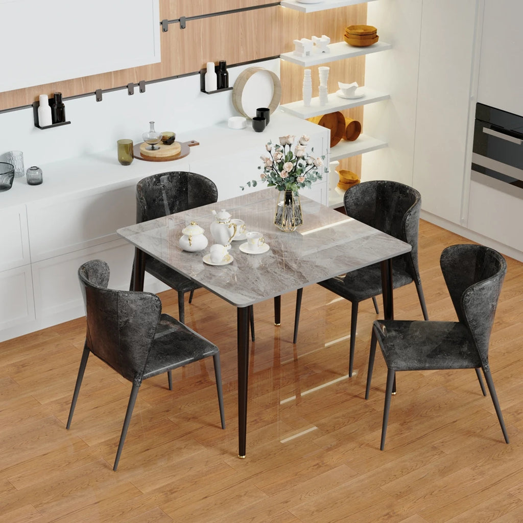 Square Dining Table with Sintered Stone Top and Metal Frame 80cm Modern Kitchen Table White