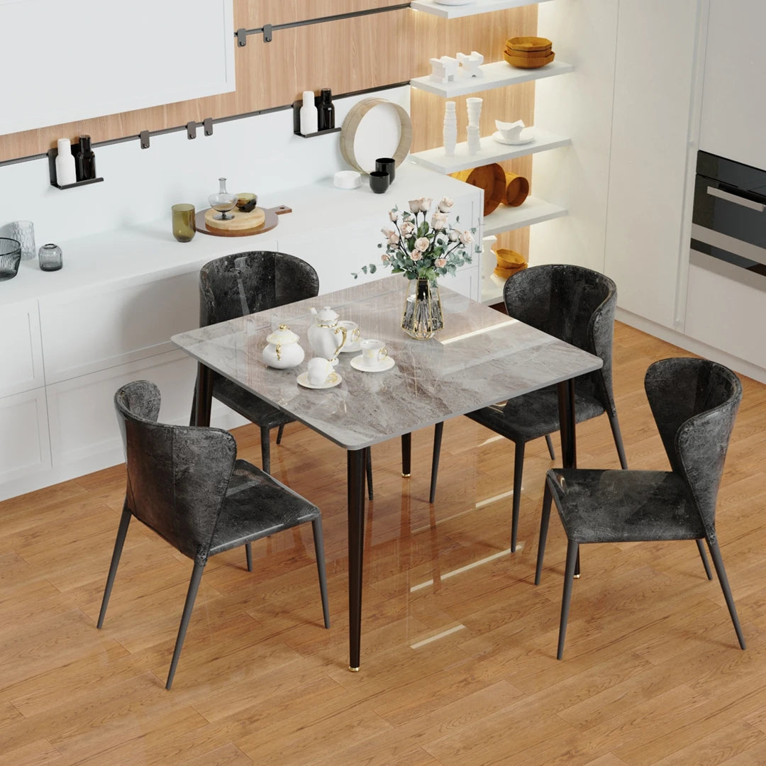Square Dining Table with Sintered Stone Top and Metal Frame 80cm Modern Kitchen Table White