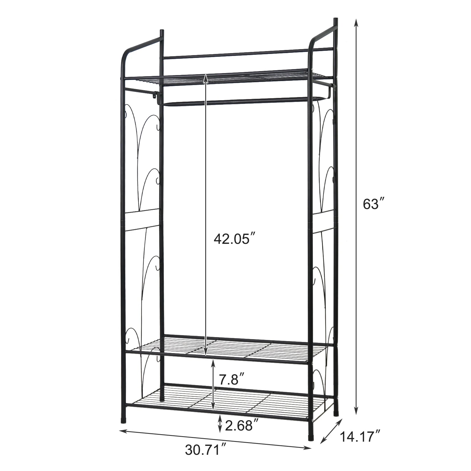 Metal Clothes Rack with Shelves and Hanging Rail Freestanding Garment Rack Organizer Black