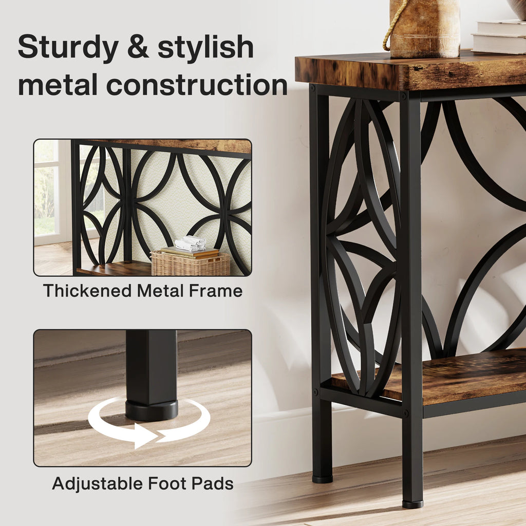 180cm Industrial Console Table with 2-Tier Shelf Narrow Sofa Table