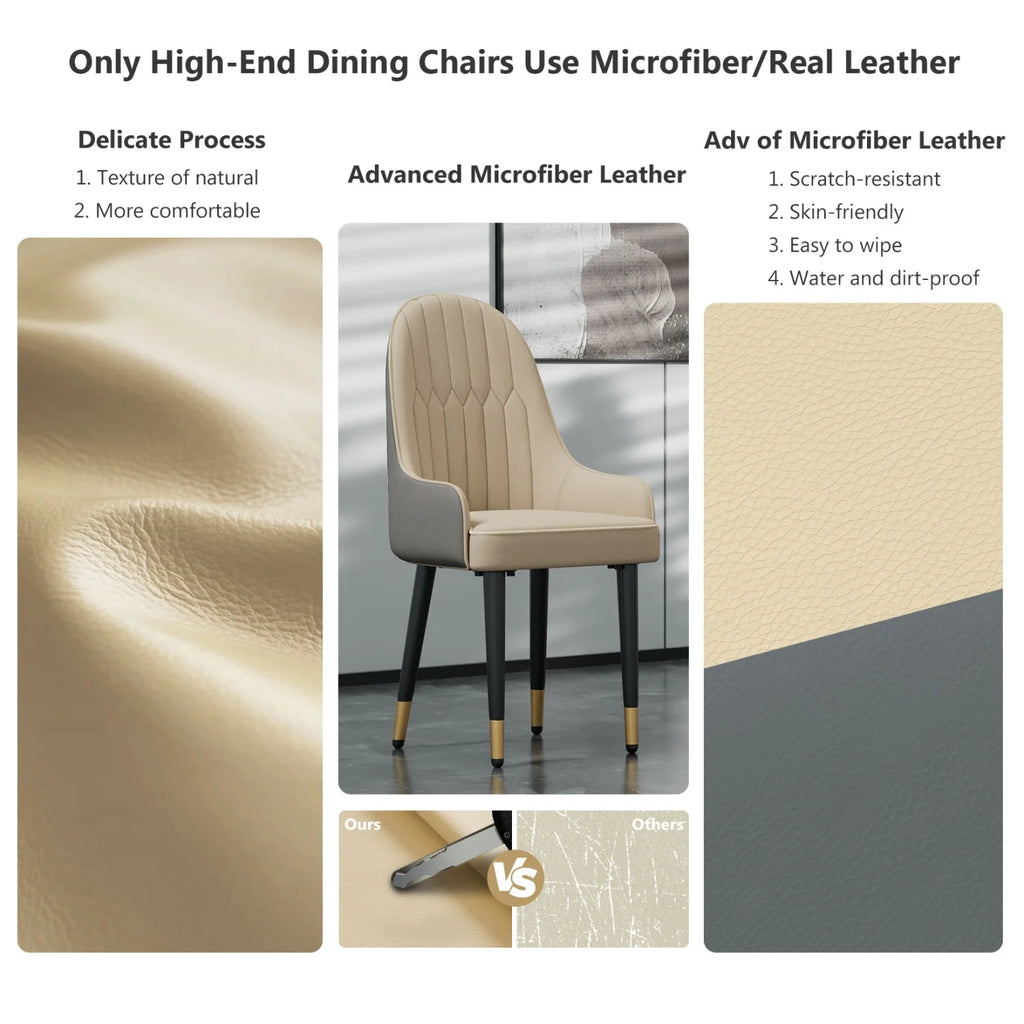 Dining Chairs Set of 2 with Microfiber Leather Seats and Metal Legs Upholstered Kitchen Chairs Off White