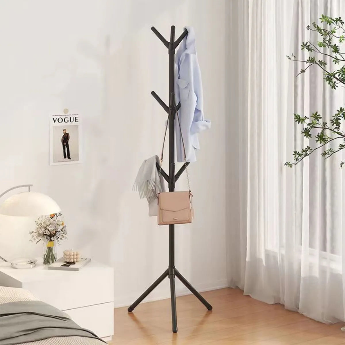 Freestanding Coat Rack with Multiple Hooks Plastic and Metal Clothes Stand Black