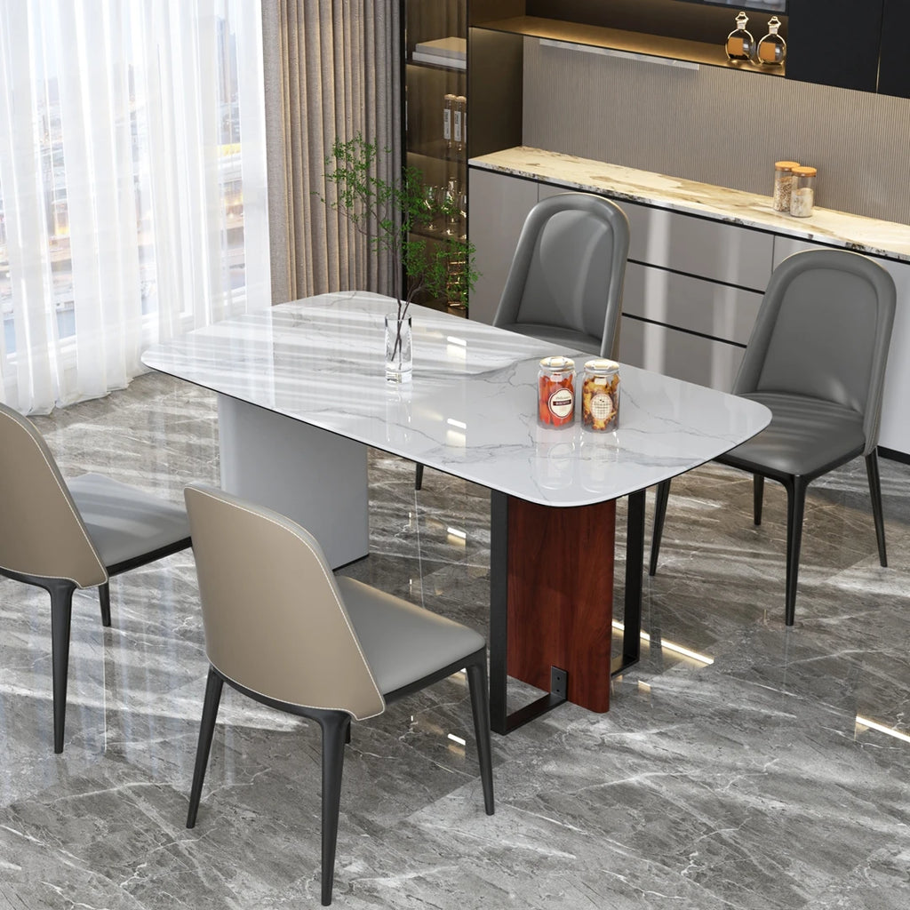 160cm Sintered Stone Dining Table with Glass Base Rectangular Kitchen Table for 4-6 People White