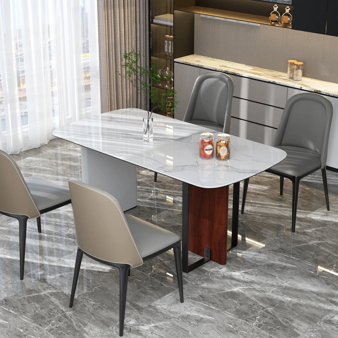 160cm Sintered Stone Dining Table with Glass Base Rectangular Kitchen Table for 4-6 People White