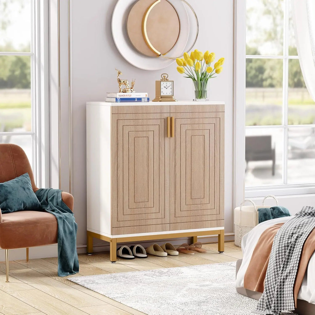 5-Tier Shoe Storage Cabinet with Doors Wooden Entryway Shoe Organiser Holds Up to 24 Pairs Kaki