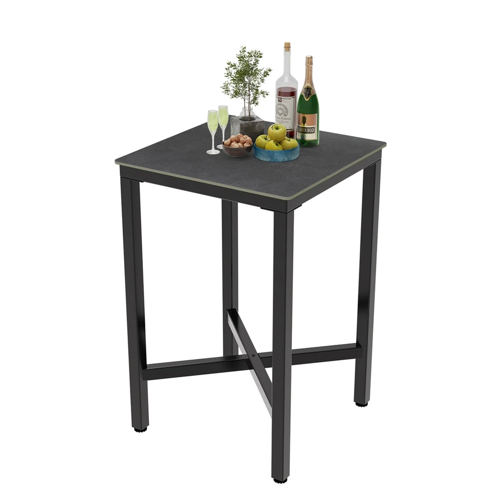 Square Bar Table with Sintered Stone Top and Metal Frame 70cm Modern Kitchen Pub Table