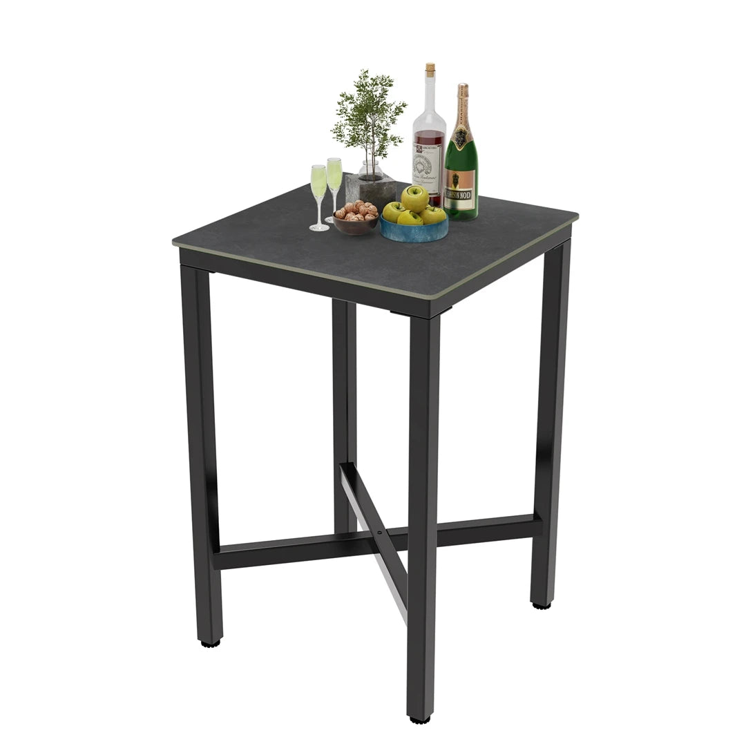 Square Bar Table with Sintered Stone Top and Metal Frame 70cm Modern Kitchen Pub Table