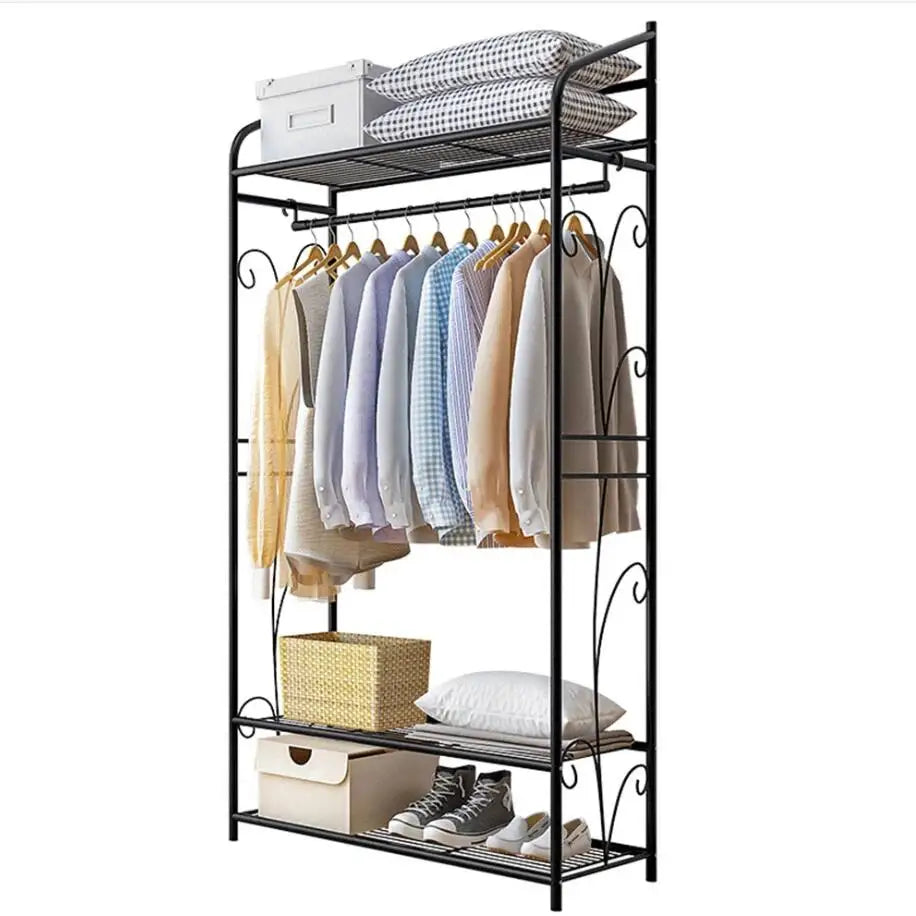 Metal Clothes Rack with Shelves and Hanging Rail Freestanding Garment Rack Organizer Black