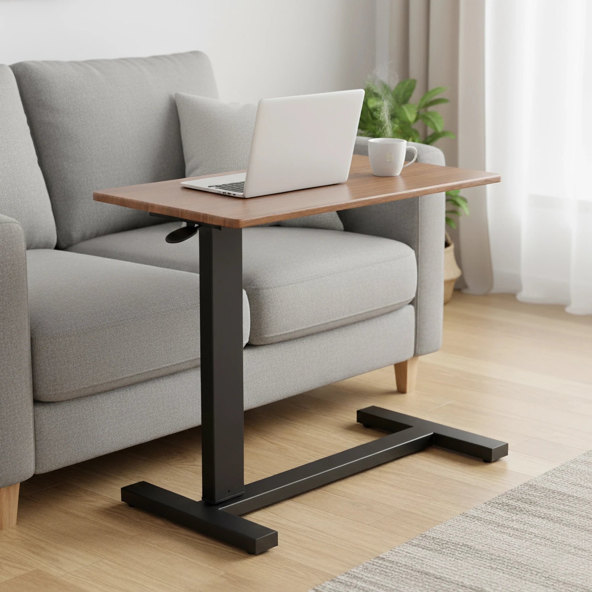 Height Adjustable Overbed Table with Wheels Rolling Sofa Side Table Chocolate