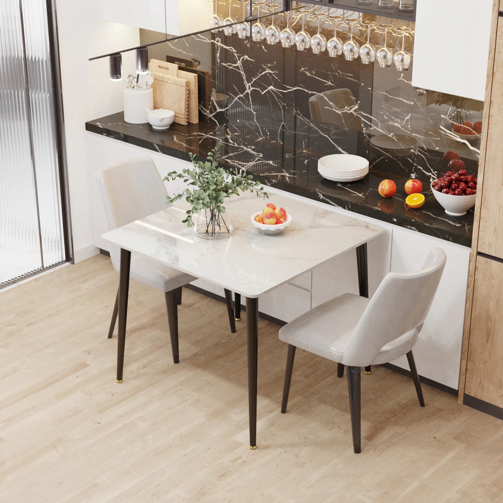 Square Dining Table with Sintered Stone Top and Metal Frame 80cm Modern Kitchen Table Pale Brownish Grey