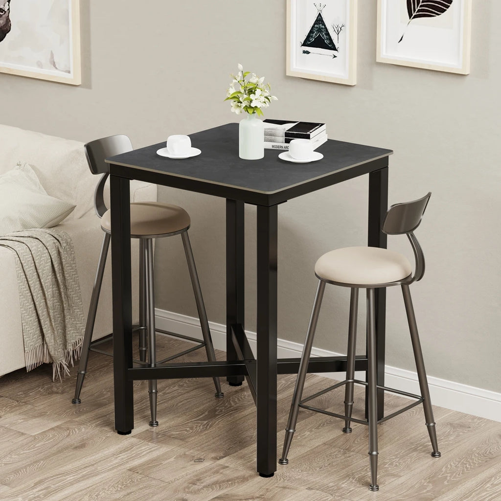Square Bar Table with Sintered Stone Top and Metal Frame 70cm Modern Kitchen Pub Table