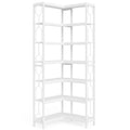 7-Tier Industrial Corner Bookshelf with Metal Frame and Wooden Shelves Heavy Duty Storage Display Rack White
