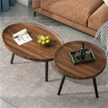 2-Piece Round Coffee Table Set with Metal Legs Modern Nesting Side Tables Walnut & Black