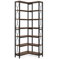 7-Tier Industrial Corner Bookshelf with Metal Frame and Wooden Shelves Heavy Duty Storage Display Rack Brown