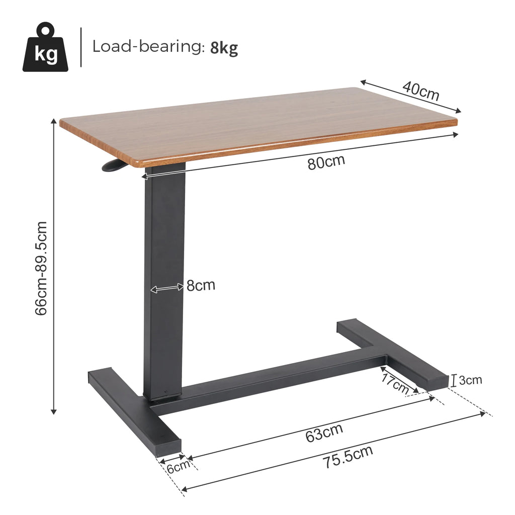 Height Adjustable Overbed Table with Wheels Rolling Sofa Side Table Chocolate