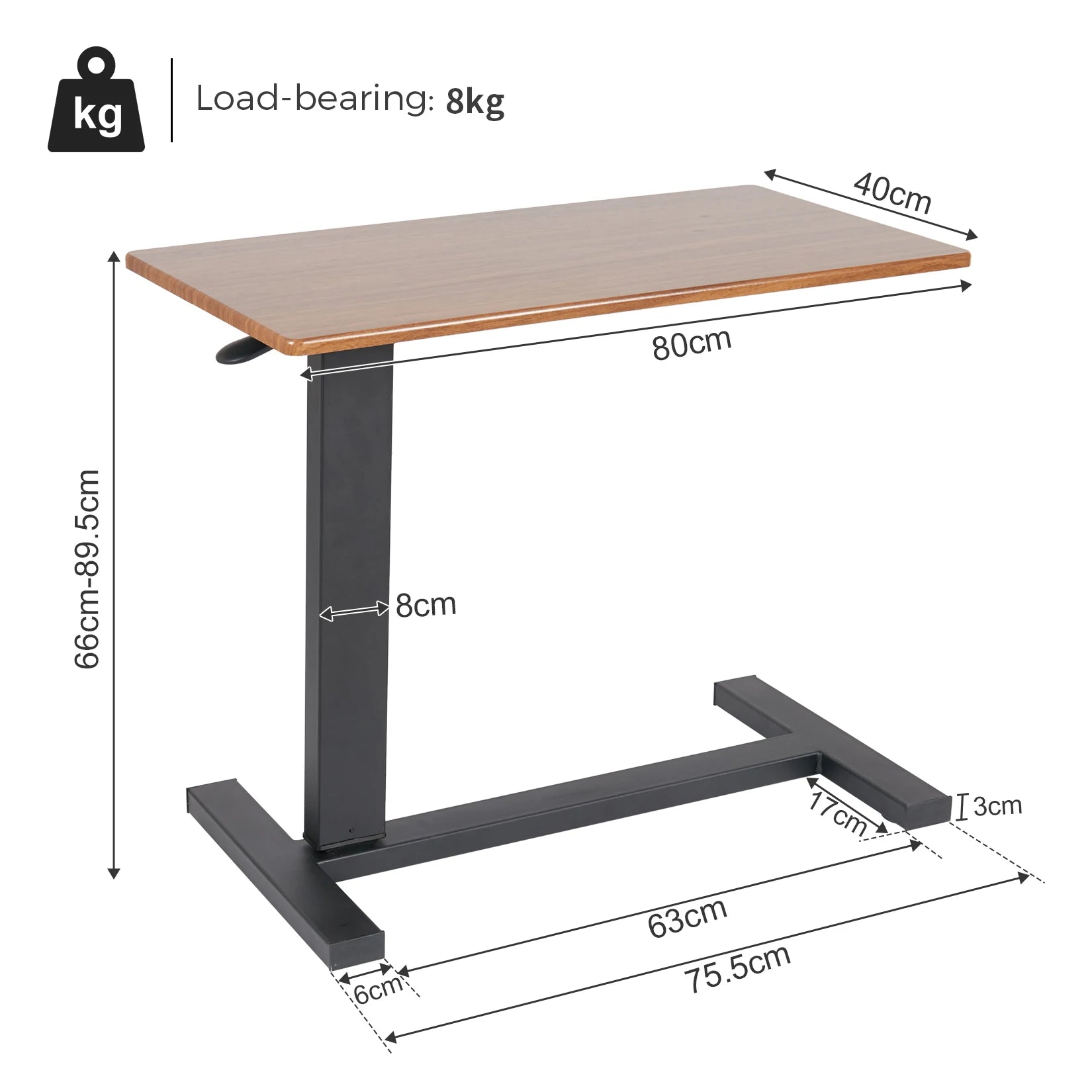 Height Adjustable Overbed Table with Wheels Rolling Sofa Side Table Chocolate