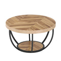 2-Tier Round Coffee Table with Metal Frame and Wooden Shelves Modern Living Room Side Table
