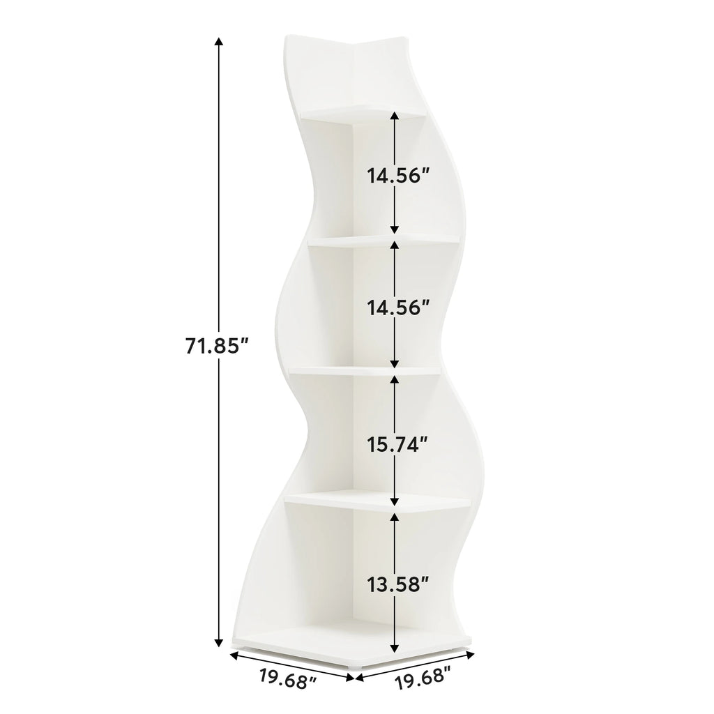 5-Tier White Corner Shelf Storage Rack Wooden Display Bookshelf for Living Room Bedroom Office White