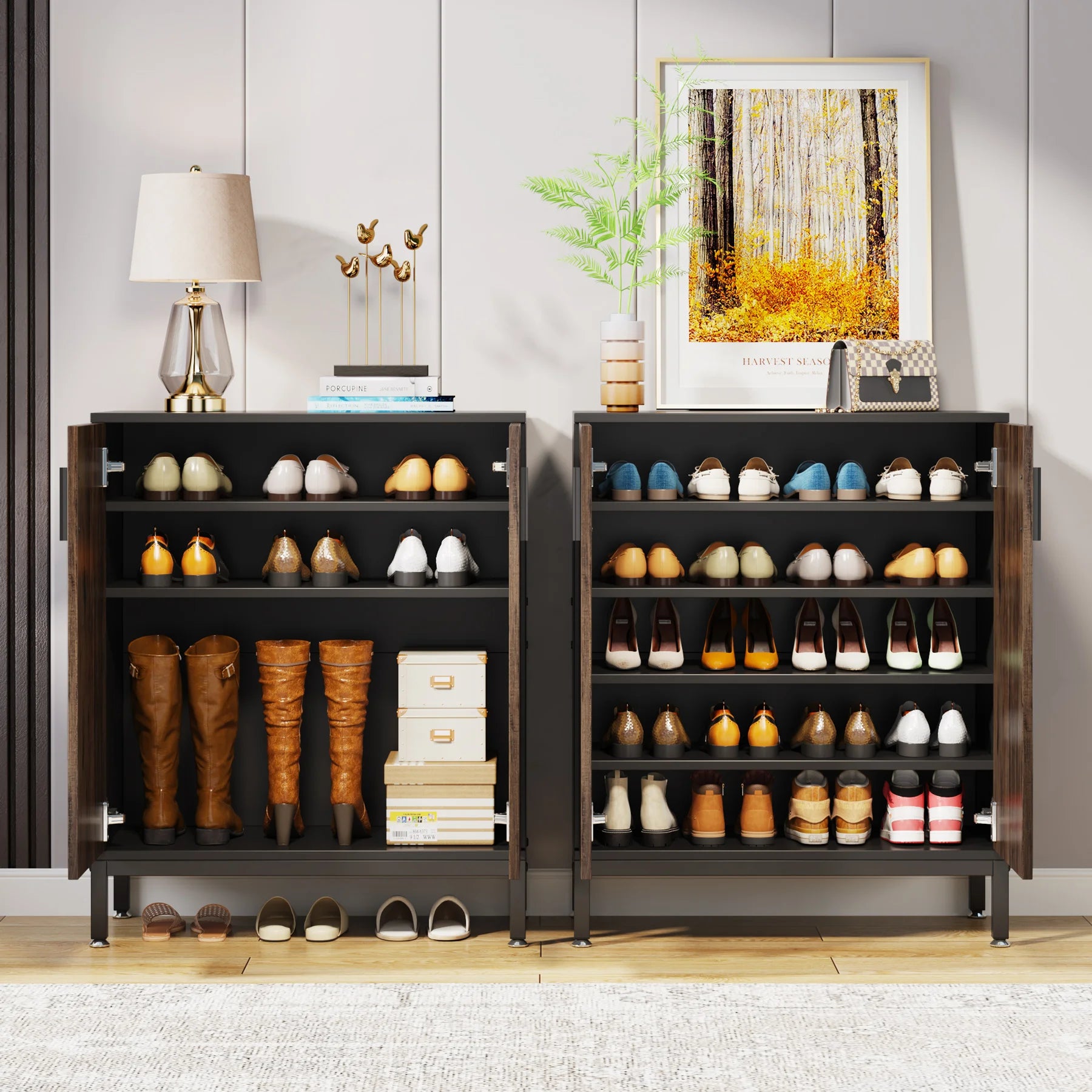 5-Tier Shoe Storage Cabinet with Doors Wooden Entryway Shoe Organiser Holds Up to 24 Pairs Brown