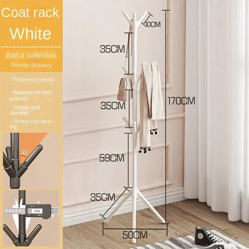 Freestanding Coat Rack with Multiple Hooks Plastic and Metal Clothes Stand White