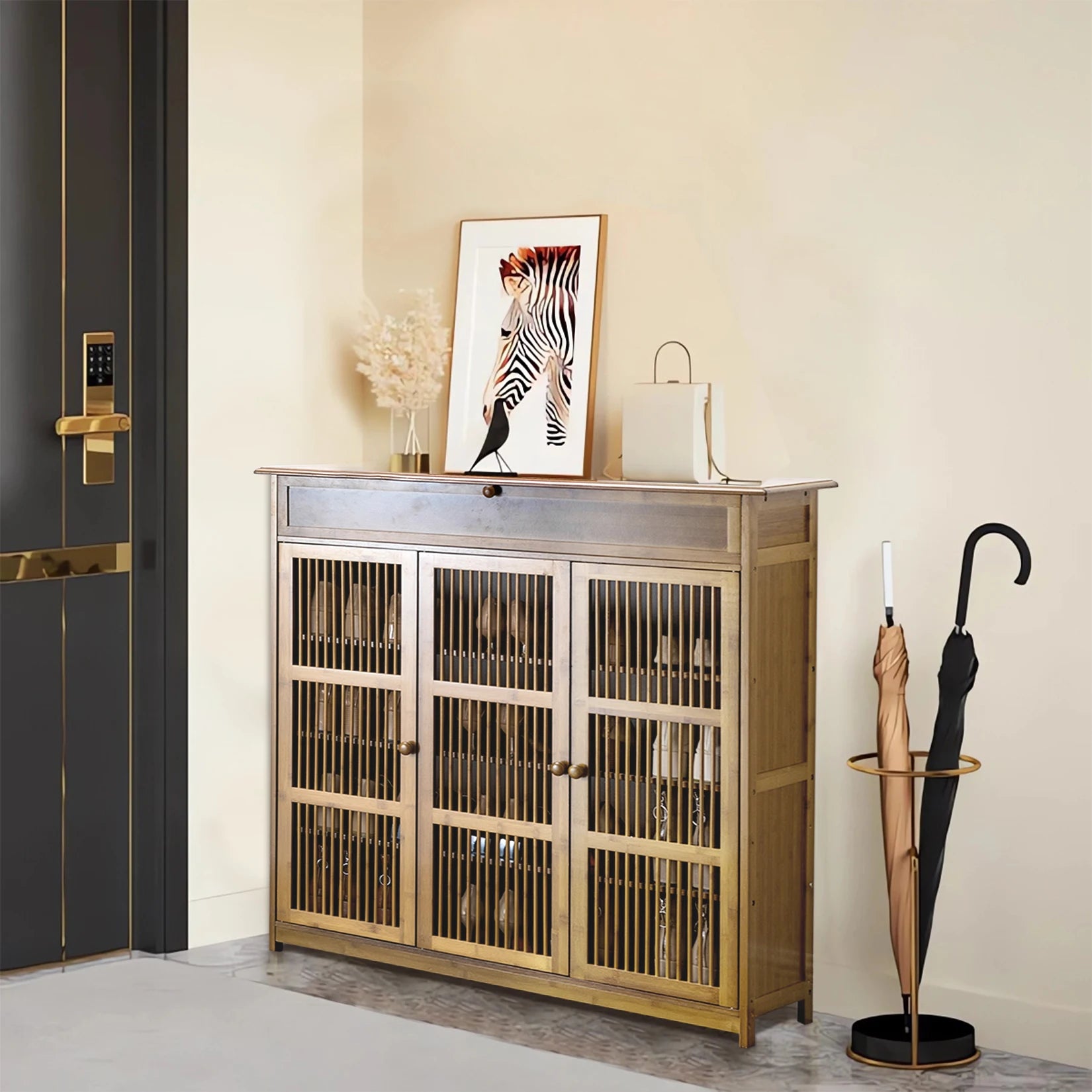 Bamboo Shoe Storage Cabinet with Shelves and Ventilation Entryway Shoe Organiser Brown