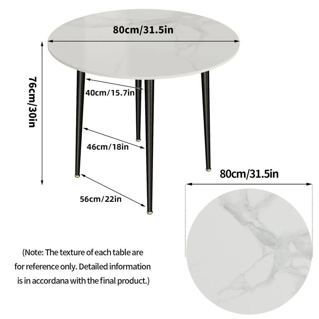 Round Marble Dining Table with Metal Frame 80cm Modern Kitchen Dining Table White