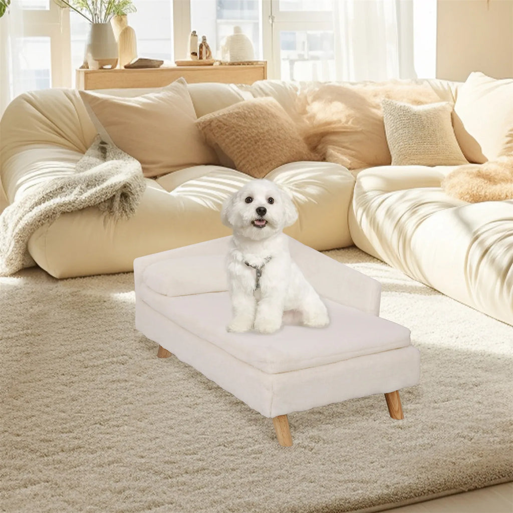 Pet Sofa Bed with Cushion and Wooden Legs Plush Dog and Cat Lounge Bed Size S