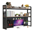 2-Tier Desktop Monitor Stand with Storage Shelf and Metal Frame Wooden Desk Organiser Dark Walknut