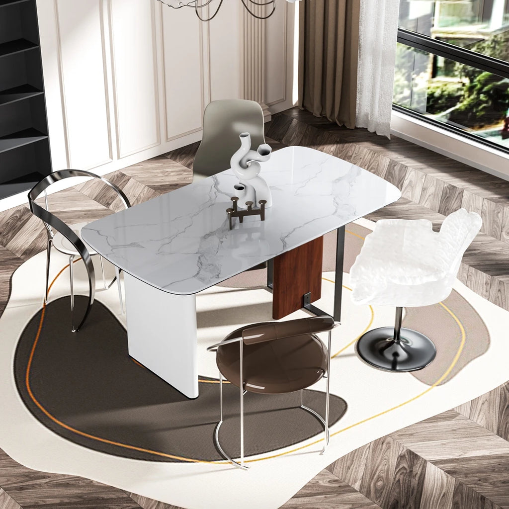 160cm Sintered Stone Dining Table with Glass Base Rectangular Kitchen Table for 4-6 People White