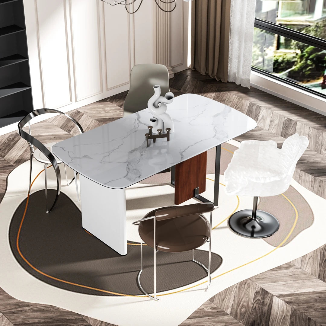 160cm Sintered Stone Dining Table with Glass Base Rectangular Kitchen Table for 4-6 People White