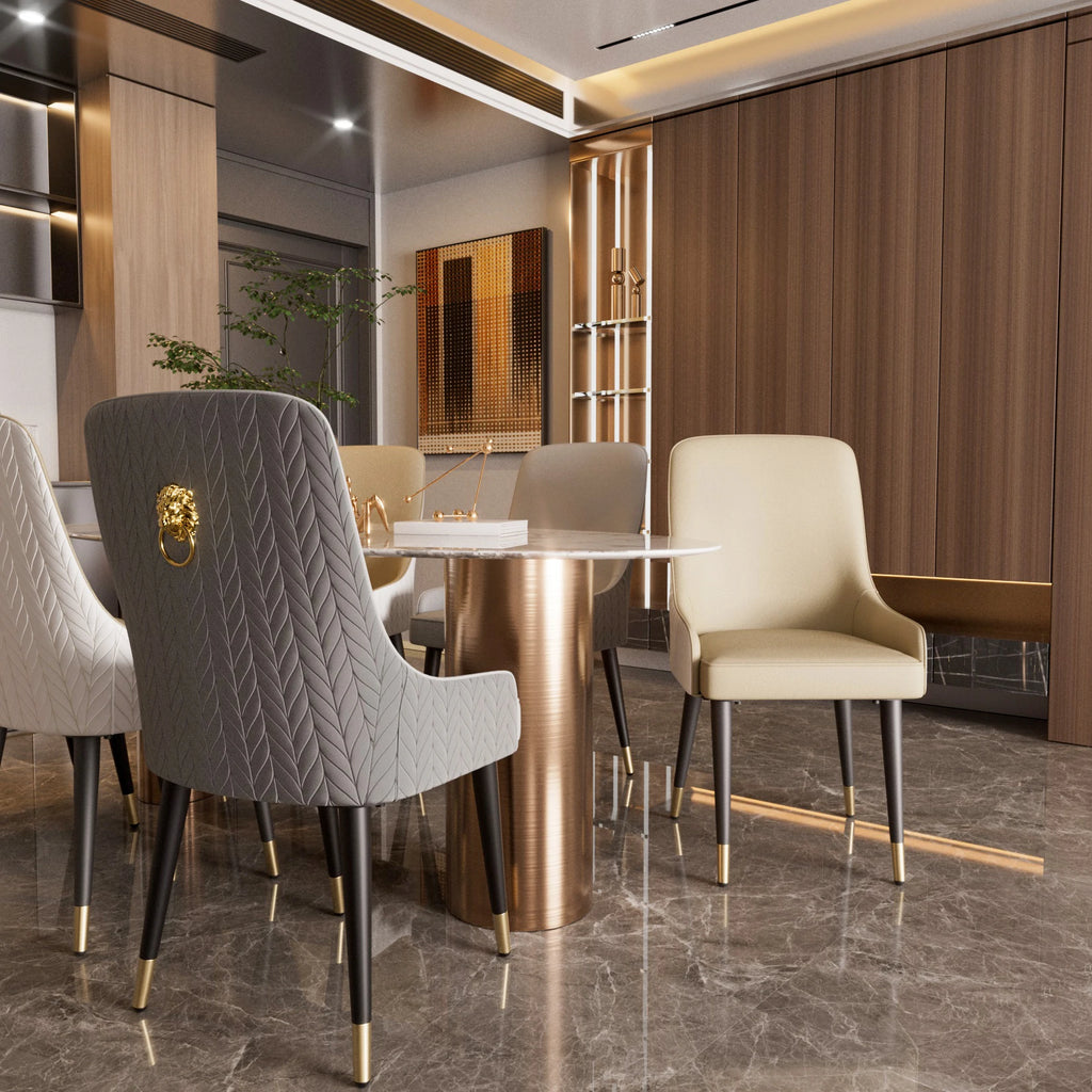 Luxury Dining Chairs Set of 2 with Microfiber Leather Seat and Metal Legs Tufted Back Chairs Light Khaki
