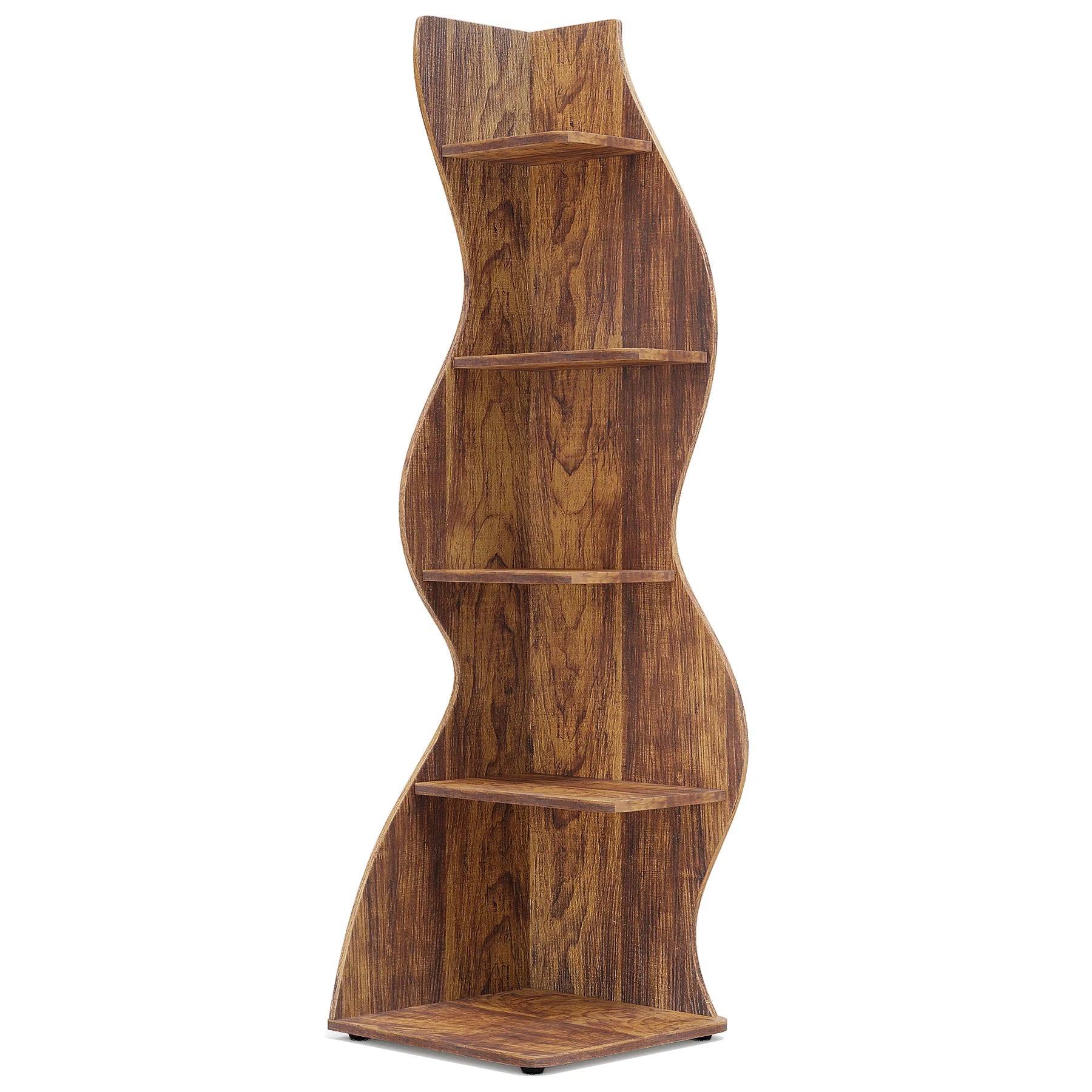5-Tier White Corner Shelf Storage Rack Wooden Display Bookshelf for Living Room Bedroom Office Brown