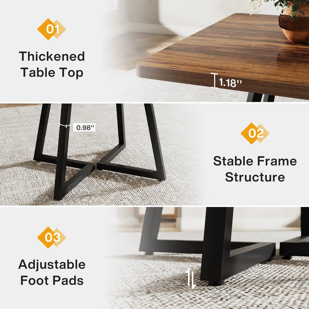 80cm Square Dining Table Rustic Wood Top with Metal Legs Kitchen Table for 4 Rustic Brown